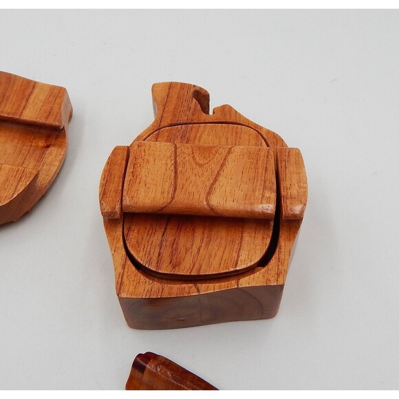 Tiger Carved Wood Puzzle Round Box Wooden Intarsia Keepsake Trinket Hidden - Picture 4 of 8